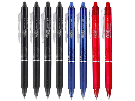 Pilot FriXion Clicker 0.7mm Retractable Erasable Pens – 8 Pack (Blue, Red, Black)
