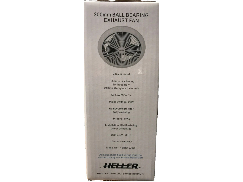 Heller 200mm Exhaust Fan – Ball Bearing, Bathroom & Kitchen Vent
