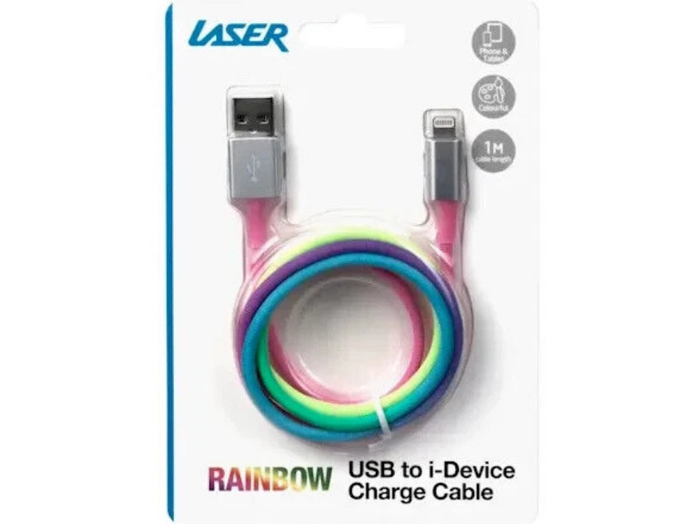 2x Laser USB-A Charging Cable 1m – Rainbow for iPhone/iPad/iPod