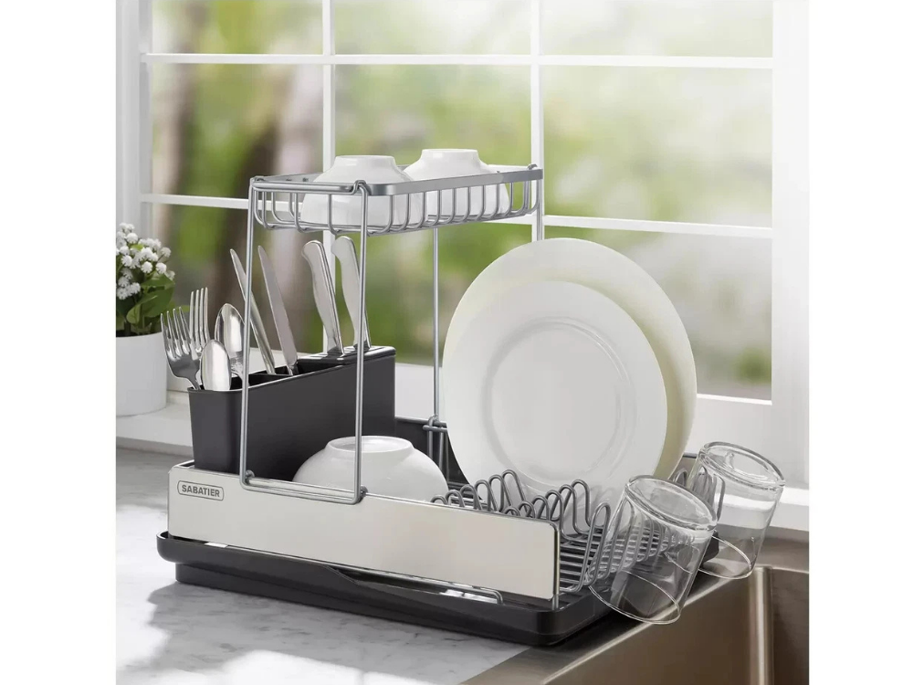 Sabatier Compact Dish Rack – Plate & Cup Holder with Draining Tray Organizer