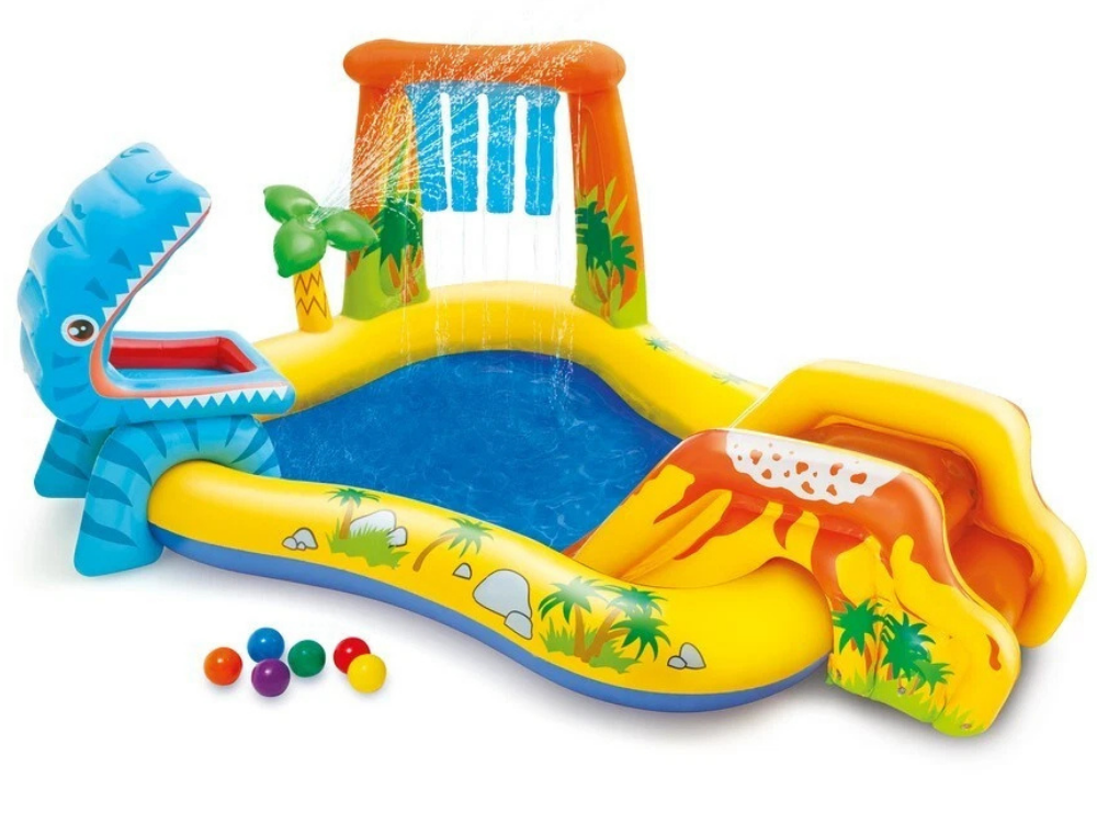 Intex Inflatable Dinosaur Play Pool – Outdoor Water Park with Slide