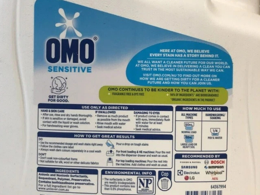 OMO Sensitive Laundry Liquid Detergent 6L – Front & Top Loader Washing Machine