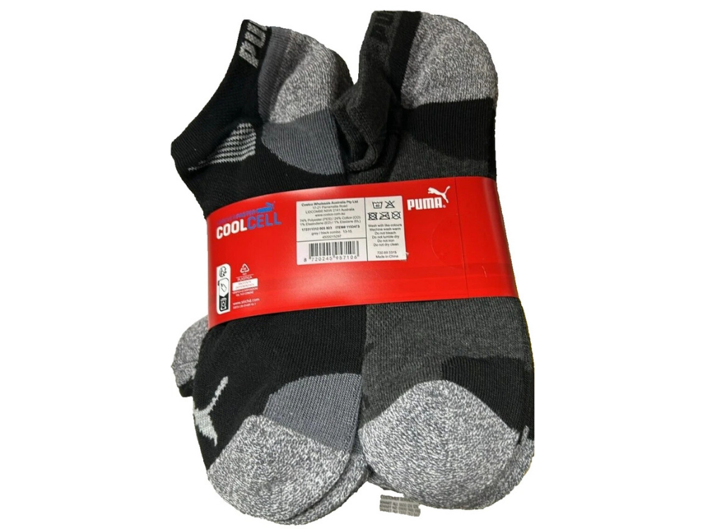 Puma Men’s No-Show CoolCell Socks – Casual & Sport, Size 13-15, Black/Grey, 8-Pack