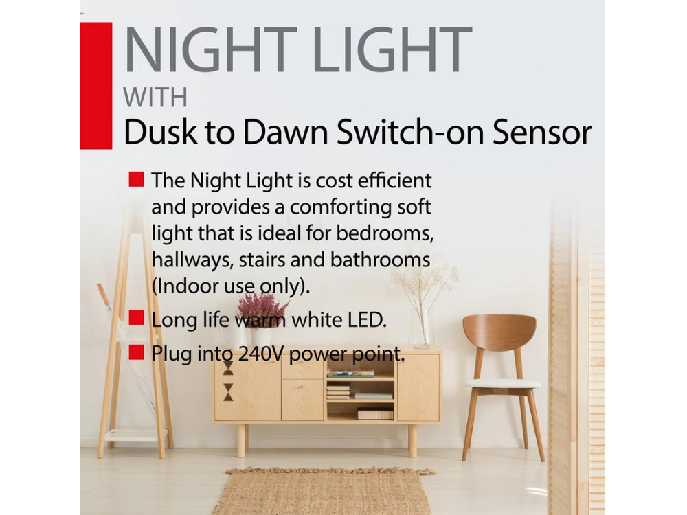 Arlec LED Night Light Indoor – Plug In, Dusk to Dawn, Warm White