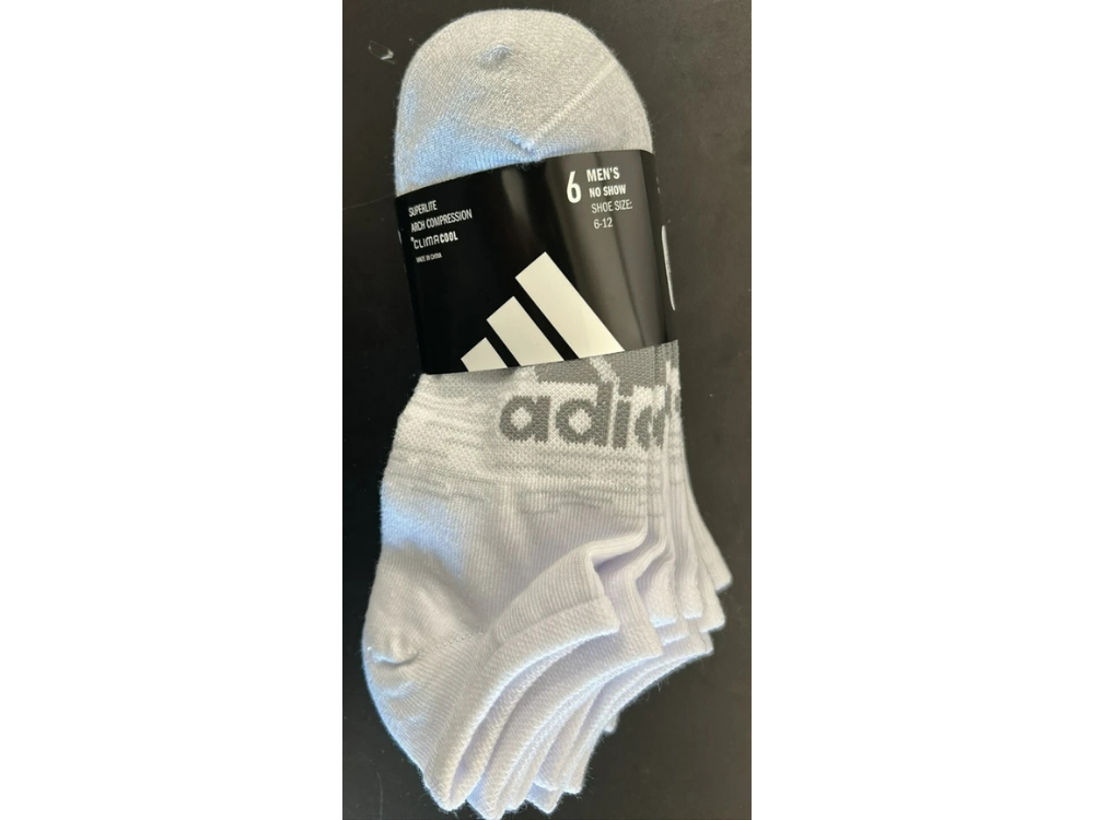 Adidas Superlite Men’s No Show Socks – White, 6 Pack, Size 6–12
