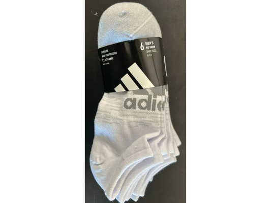 Adidas Superlite Men’s No Show Socks – White, 6 Pack, Size 6–12