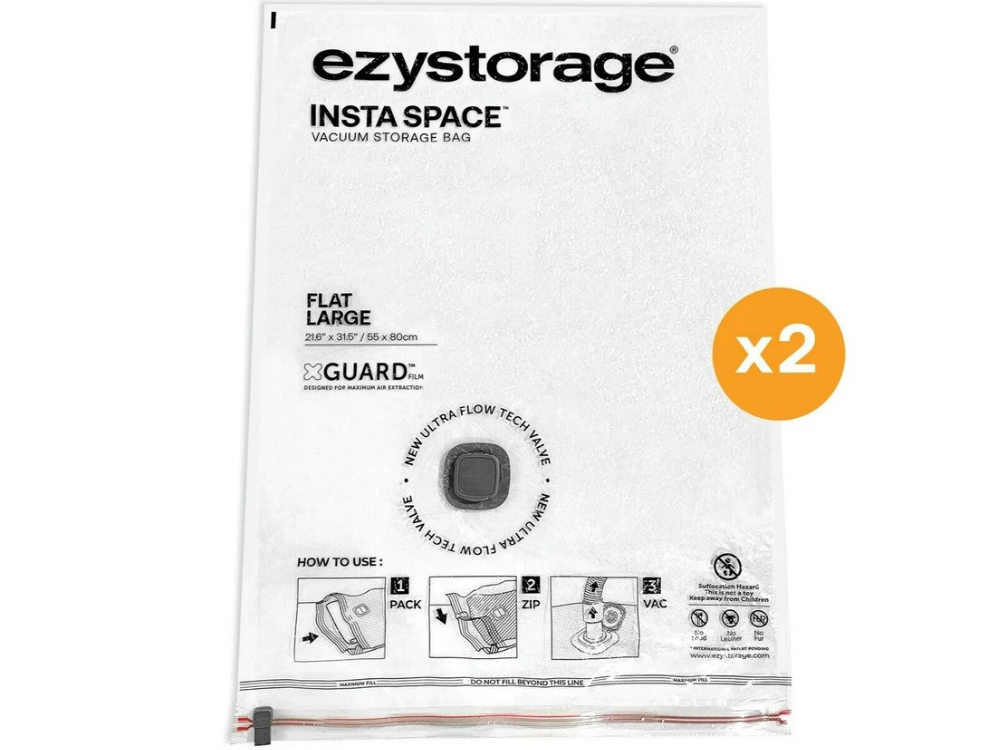 Ezy Vacuum Storage Bags Large Flat Clothes Organiser 2-Pack Space Saver