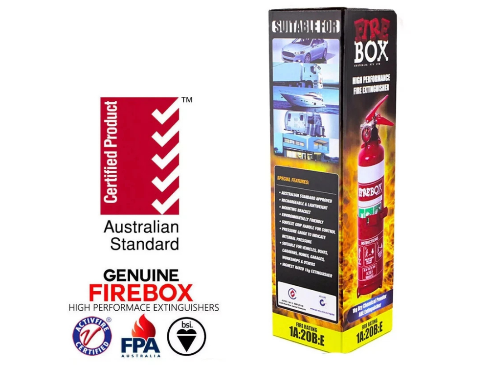 2x FireBox 1kg ABE Dry Powder Fire Extinguishers with Bracket – Professional