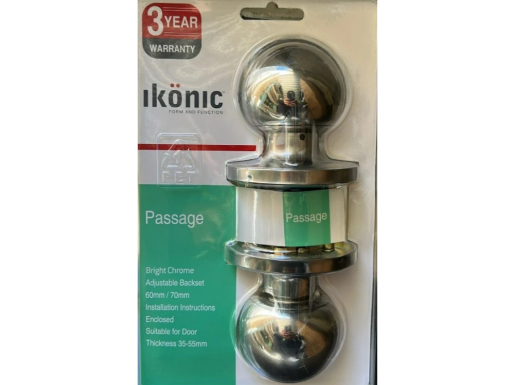 Ikonic Ruby Passage Door Handles – Bright Chrome Knob Set