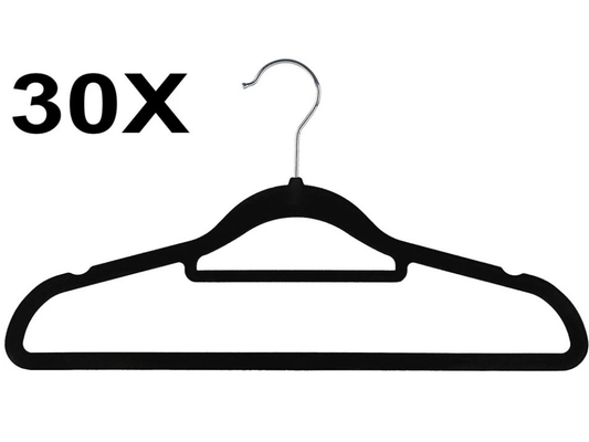 30x Slim Velvet Flocked Hangers – Non-Slip Black Coat Hangers