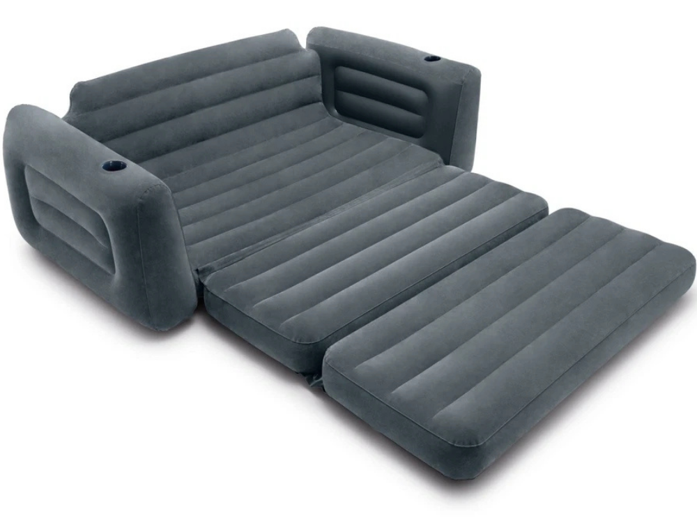 Intex Inflatable Pull-Out Sofa Bed – Air Couch Lounge for Camping with Drink Holder