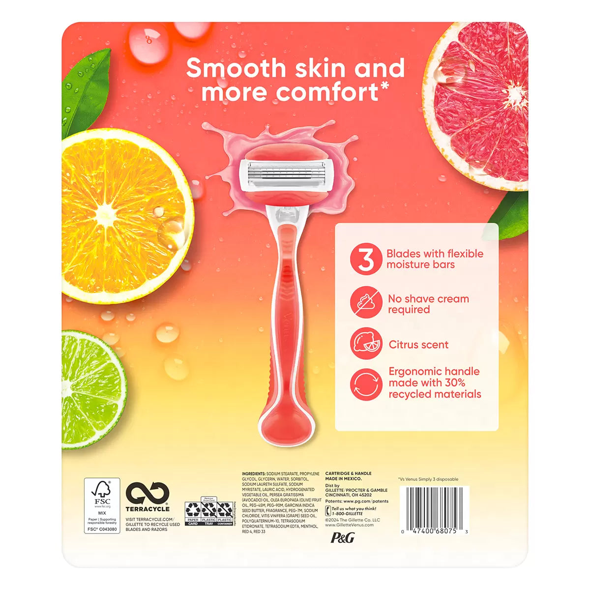 Gillette Venus Comfortglide Razor + 12 Refill Blades Sunny Citrus