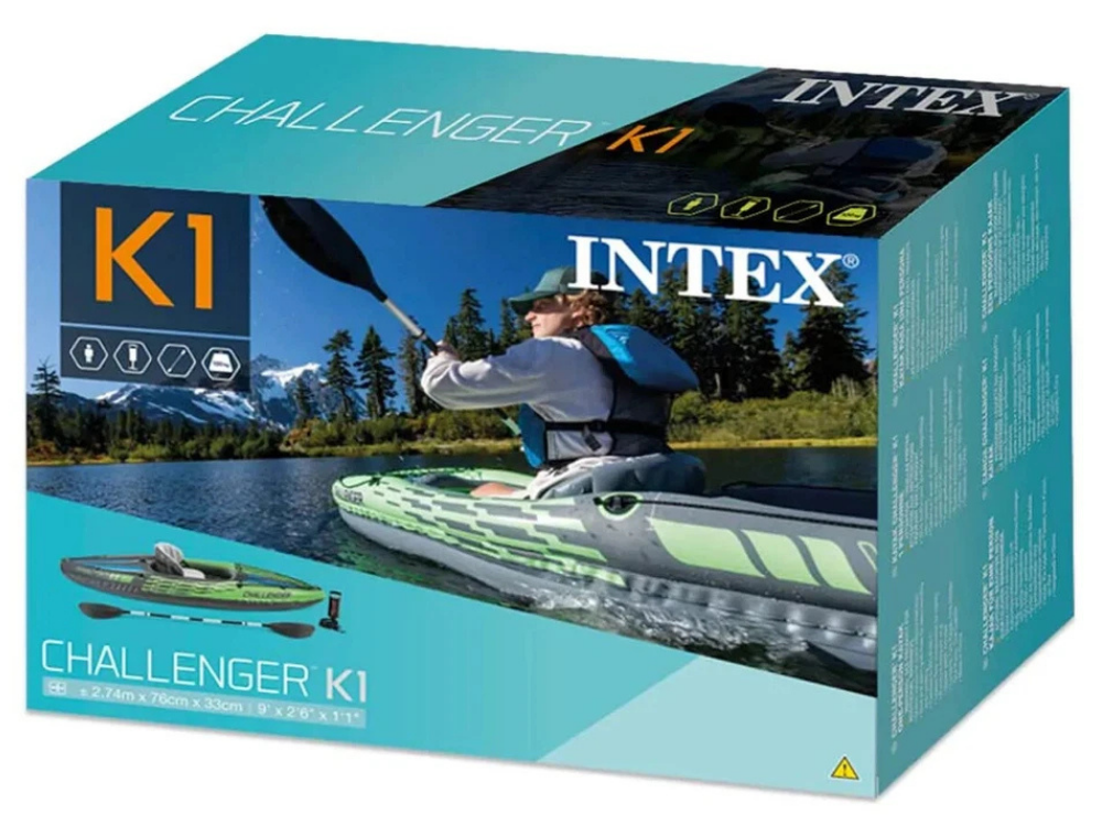 Intex Challenger K1 Inflatable Kayak – 1-Person Paddle Boat for Fishing & Recreation