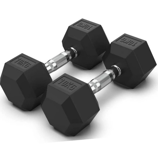 10KG Rubber Hex Dumbbell Fitness Home Gym Exercise Strength Weight Set Pair