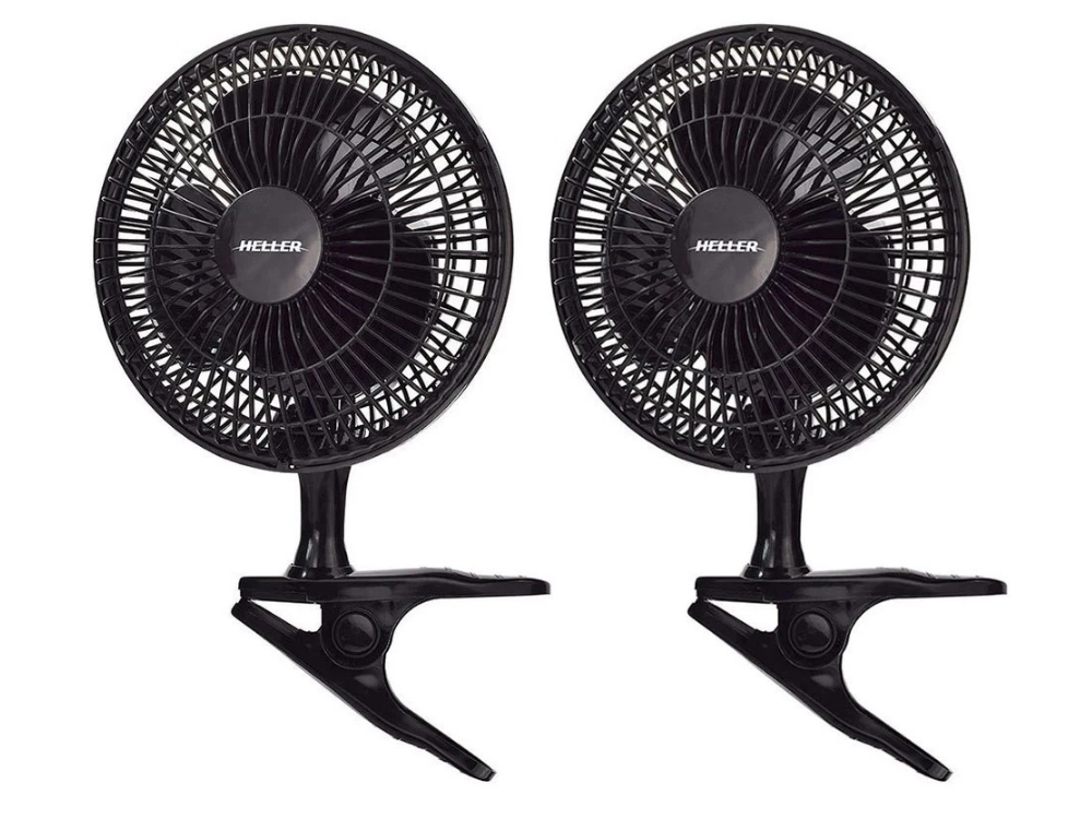 2-Pack Heller 15cm Personal Clip Fan – Desk Air Cooler, Black