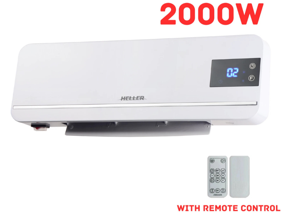 Heller 2000W Wall Mounted Ceramic Heater – Remote Control, Portable