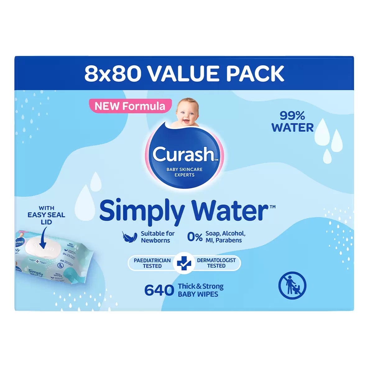 Curash Simply Water Baby Wipes 8 x 80 Wipes