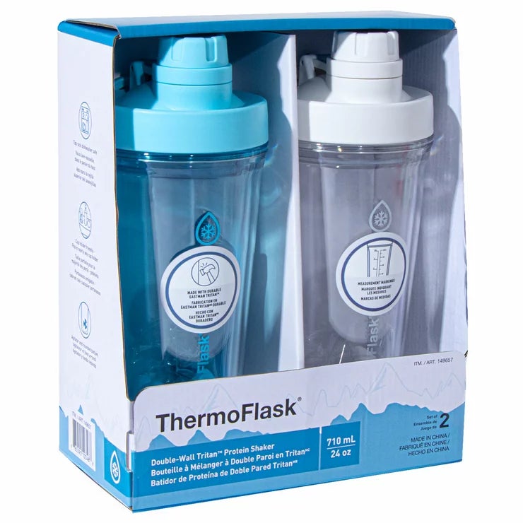 Thermoflask Tritan Shaker Spout Lid With Agitator 710ml 2 Pack Blue/White