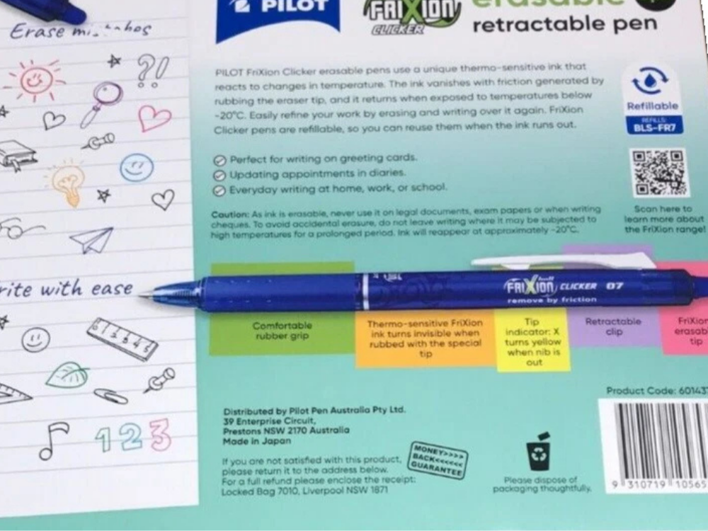 Pilot FriXion Clicker 0.7mm Retractable Erasable Pens – 8 Pack (Blue, Red, Black)