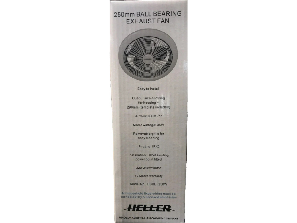 Heller 250mm Exhaust Fan – Ball Bearing for Wall/Ceiling Ventilation