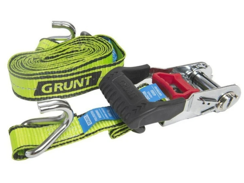 2x Grunt Pro Ratchet Tie Down Straps 38mm x 4m – Retractable Trailer/Truck