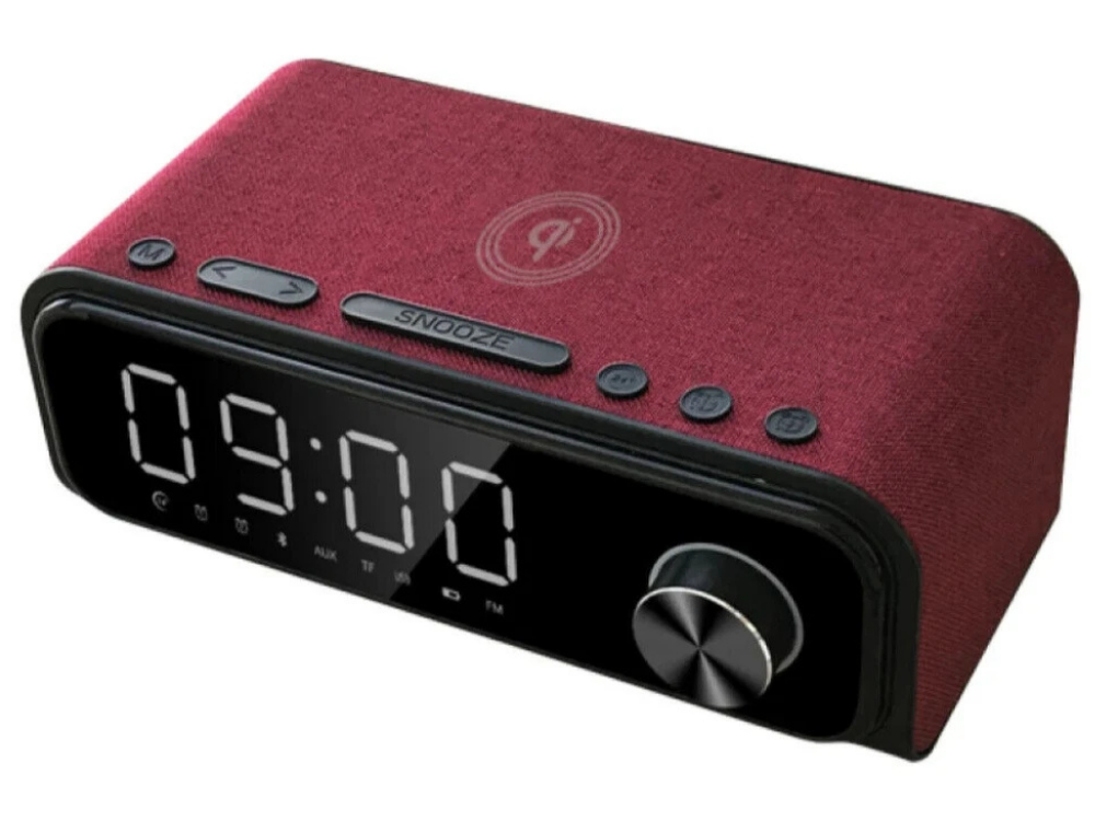 Laser Digital Alarm Clock – FM Radio, Wireless Charging & Bluetooth Speaker (Red)