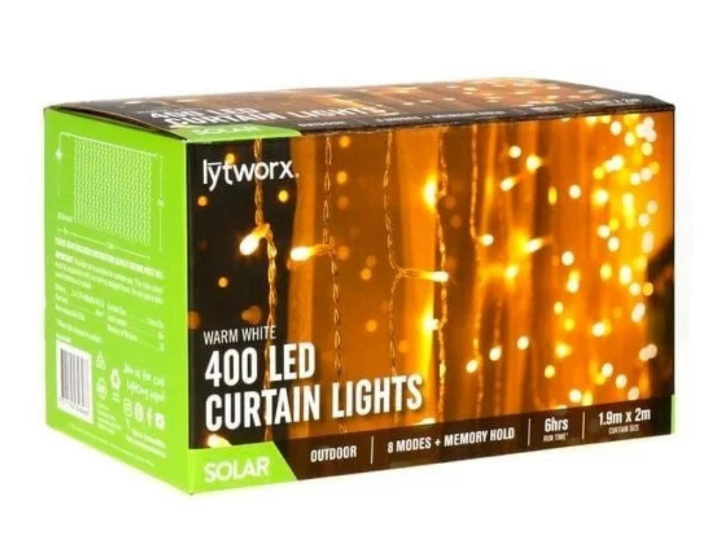 Lytworx 400-LED Warm White Solar Curtain Lights