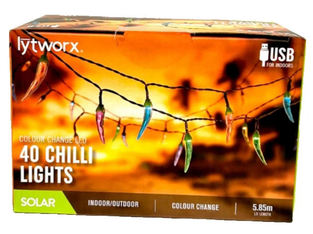 Lytworx 40-LED Colour-Changing Chilli Lights – Solar/USB
