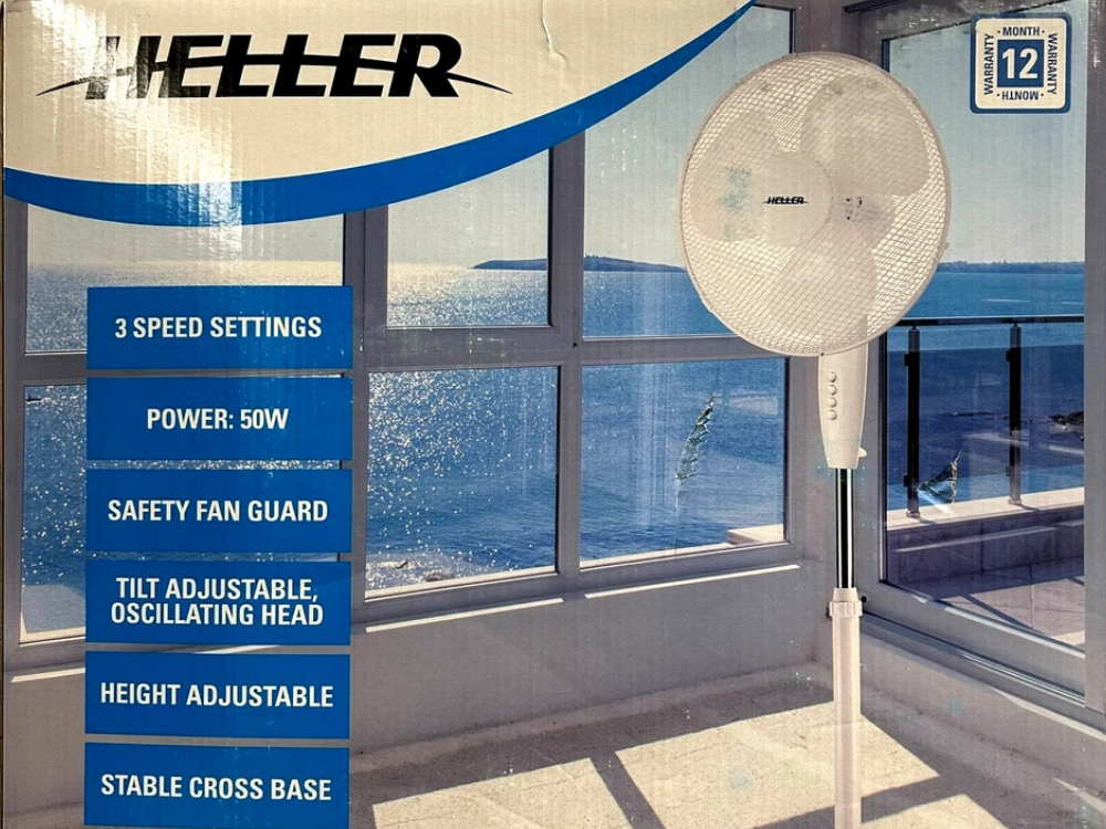 Heller 40cm Pedestal Fan – Oscillating, Adjustable Tilt, 3 Speed