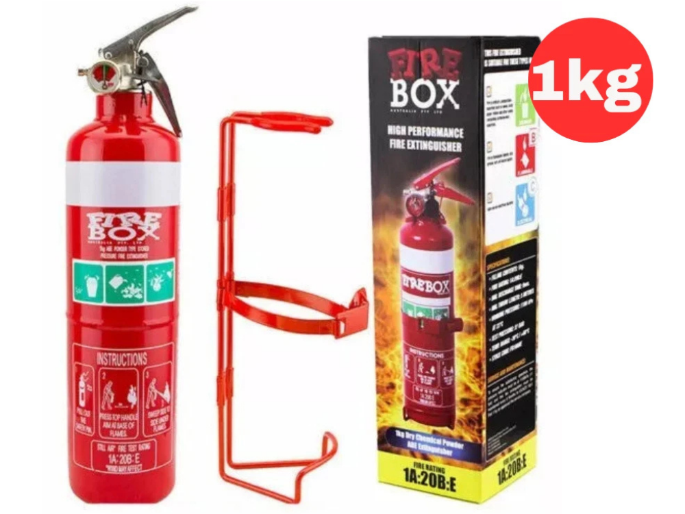 2x FireBox 1kg ABE Dry Powder Fire Extinguishers with Bracket – Professional