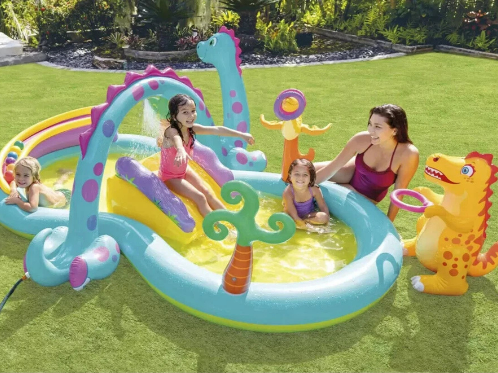 Intex Dinoland Inflatable Water Slide &amp; Sprayer – Kids Dinosaur Play Center