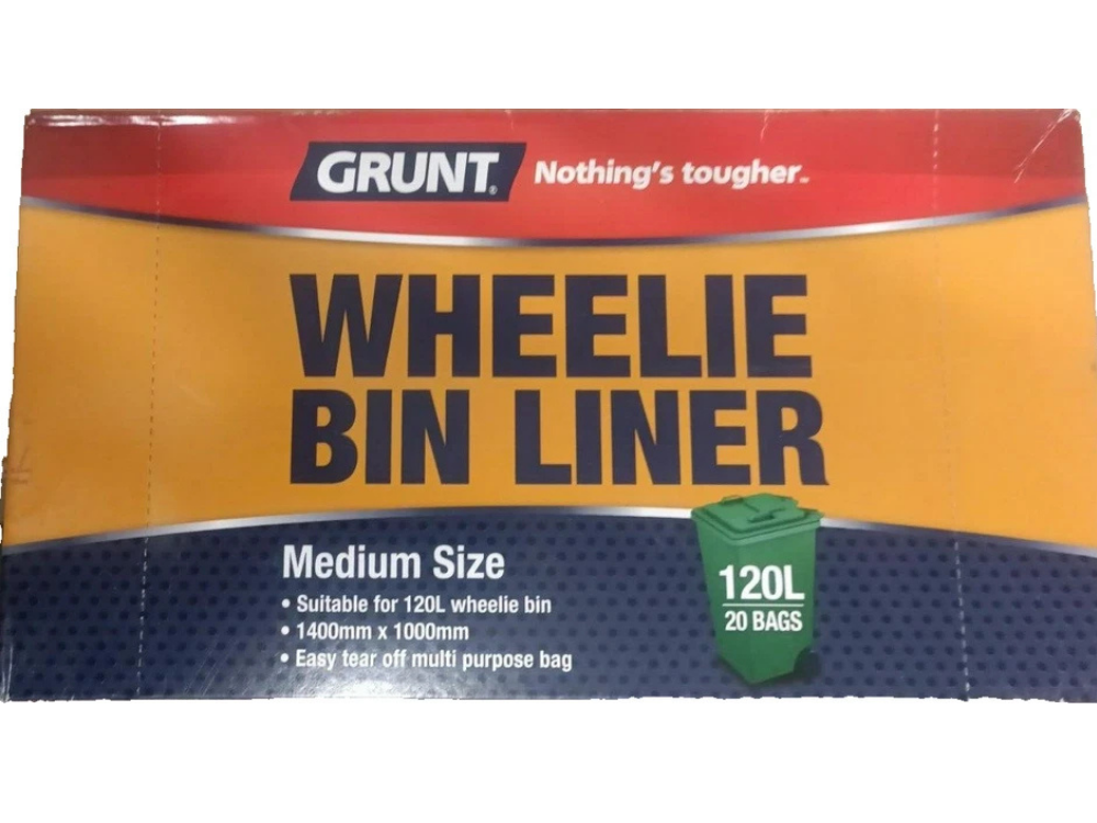 Grunt 120L Medium Black Wheelie Bin Liners – 20 Pack Rubbish Bags