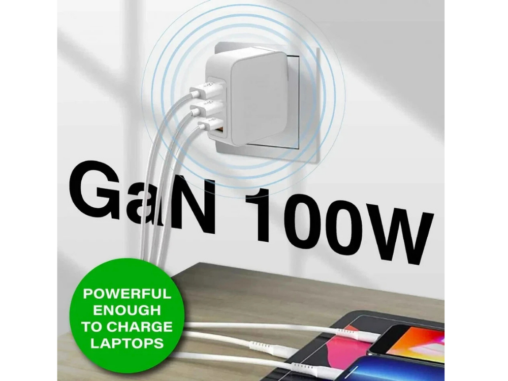 Laser 4-Port 100W Fast USB Charger – Universal Laptop &amp; iPhone Adapter