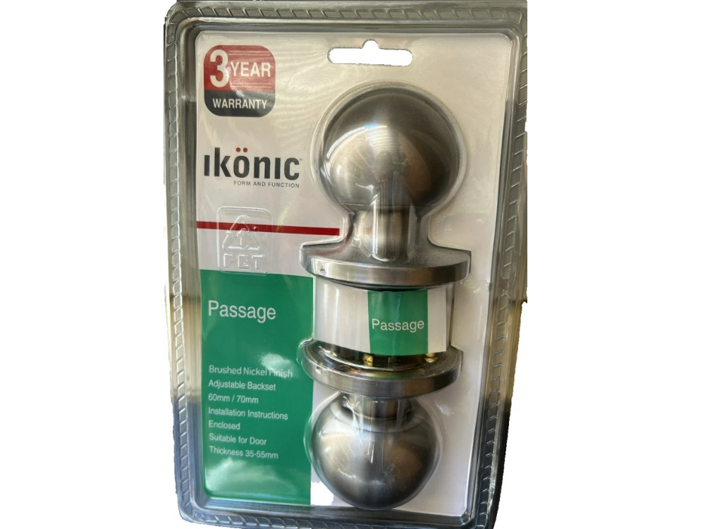 Ikonic Passage Set – Ruby Door Knob, Brushed Nickel