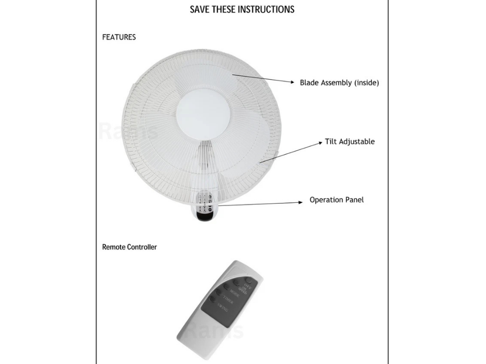 Heller 40cm Wall Fan with Remote – 3 Speed, Oscillating, Tilt Adjustable