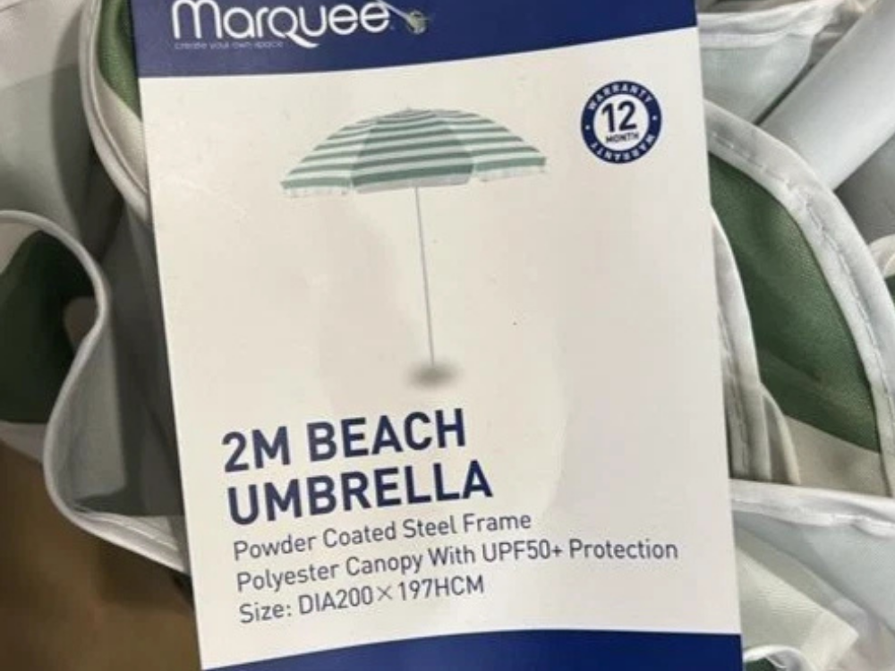 Marquee 2M Beach Umbrella – Portable Sunshade Canopy, Green Stripe