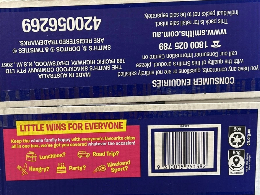 Smith's Chips Crinkle Cut Variety Box – 66 Pack, 1.25kg