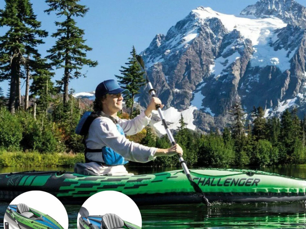 Intex Challenger K1 Inflatable Kayak – 1-Person Paddle Boat for Fishing & Recreation