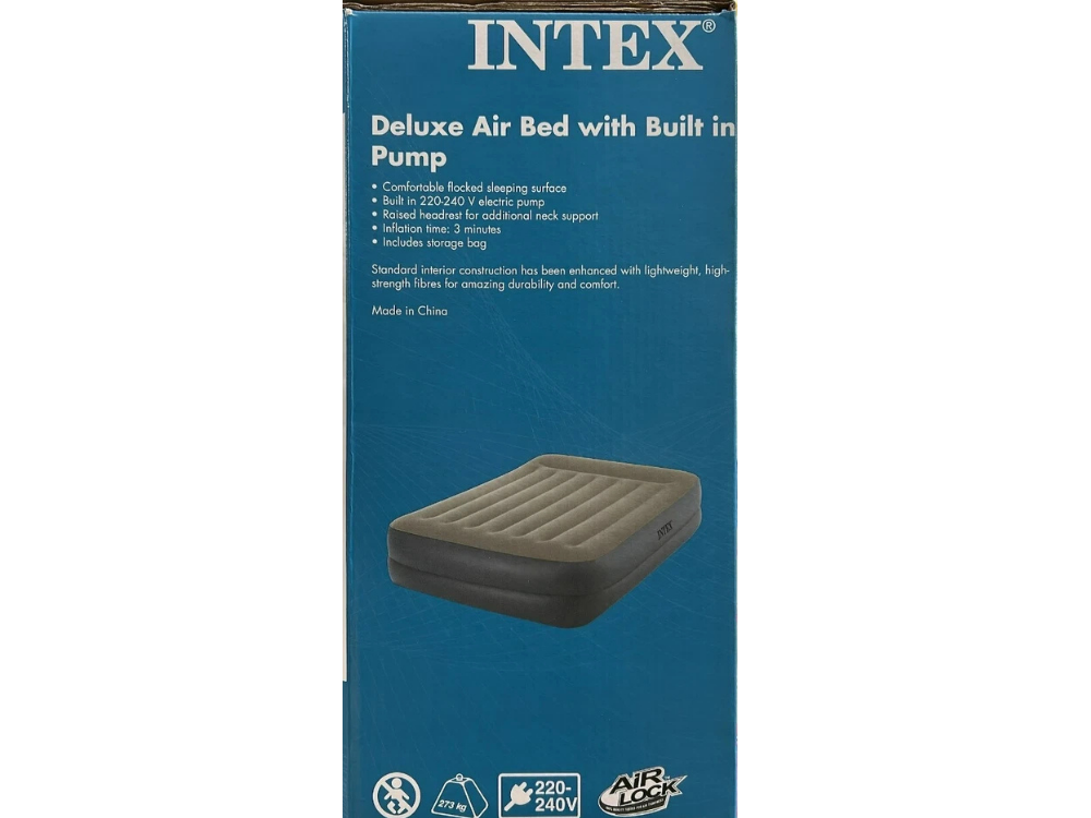 Intex Dura-Beam Standard Deluxe Air Bed – Inflatable Mattress with Built-In Pump