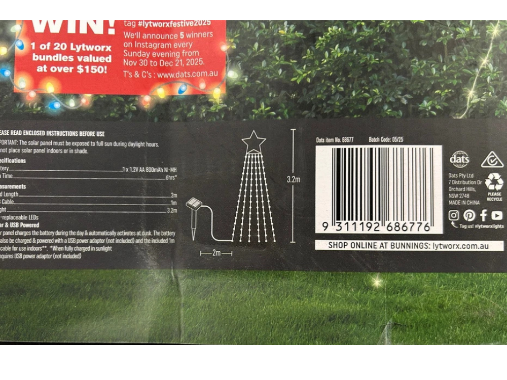 Lytworx Star Waterfall LED Lights – Solar/USB Warm White Christmas Tree Decor