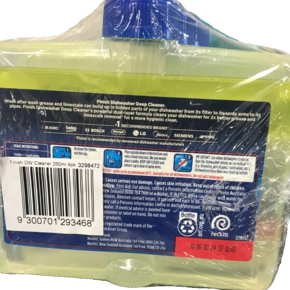 Finish Dishwasher Cleaner Lemon 250mL, Pack of 4 – Removes Limescale