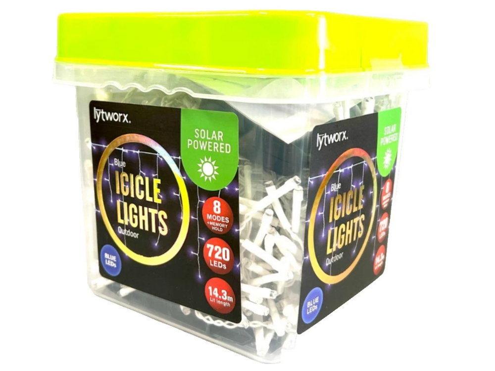 Lytworx 720 LED Blue Solar Icicle Lights – Outdoor Christmas Decoration