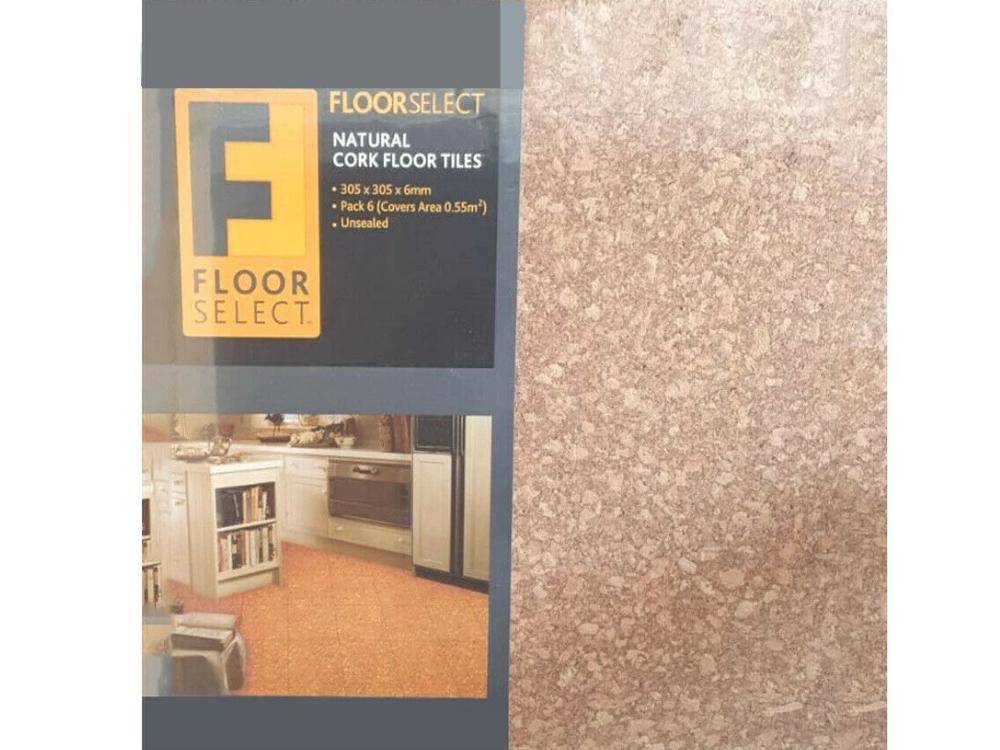 Natural Cork Floor Tiles – 6 Pack, 305x305x6mm