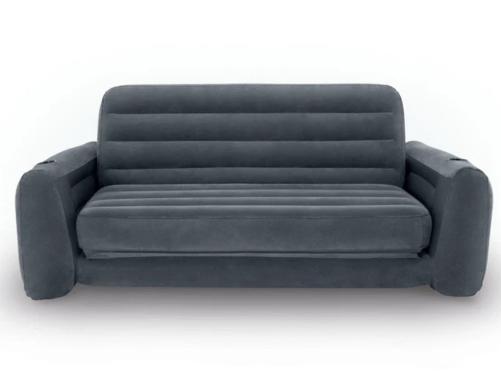 Intex Inflatable Pull-Out Sofa Bed – Air Couch Lounge for Camping with Drink Holder