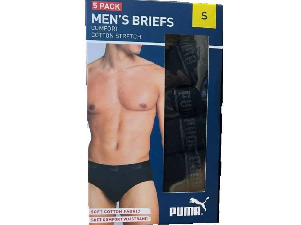 Puma Men’s Cotton Briefs – Small, Black, 5 Pack