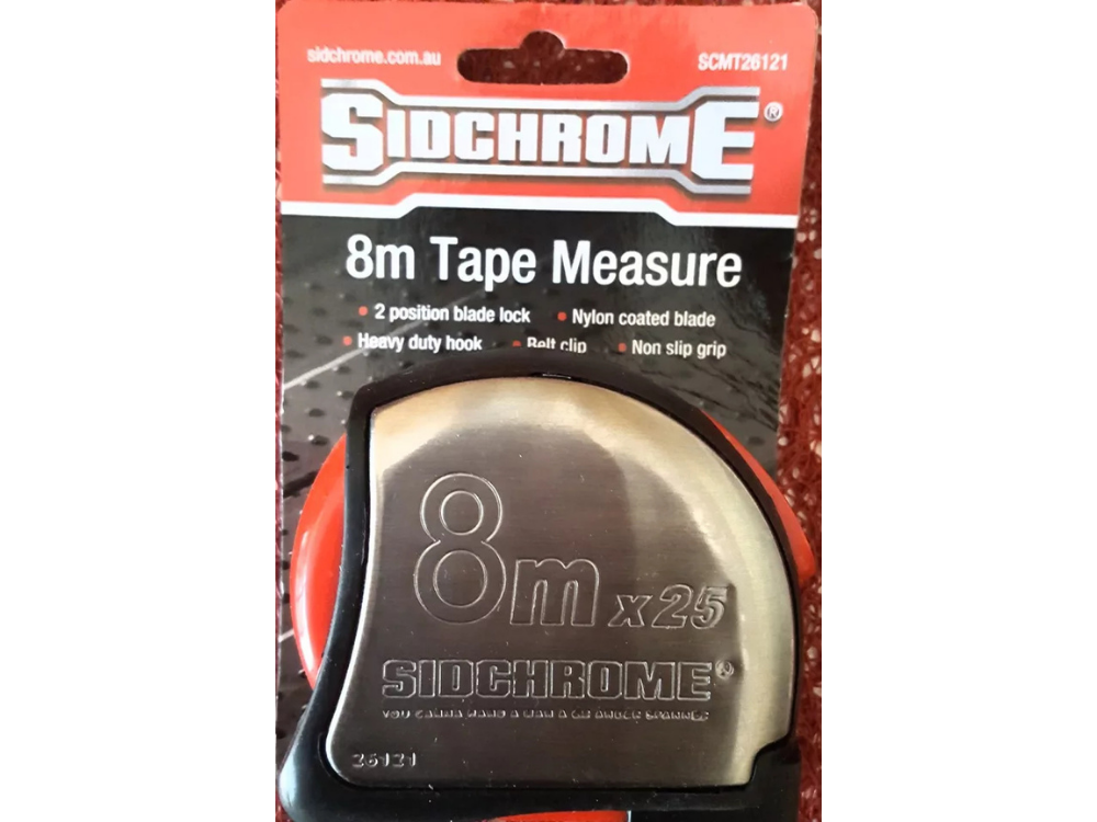 Sidchrome Tape Measure 8m – Locking, Metric Ruler