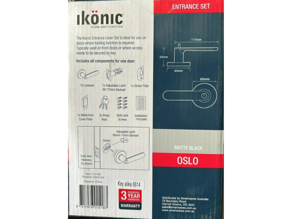Ikonic Oslo Matte Black Entrance Lever Set