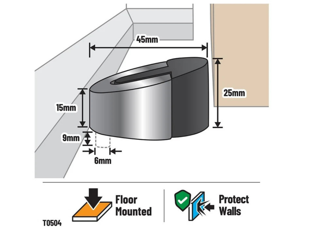 Adoored 45mm Chrome Door Stopper – Half Rubber, Heavy Duty