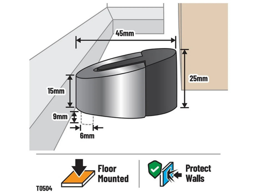 Adoored 45mm Chrome Door Stopper – Half Rubber, Heavy Duty