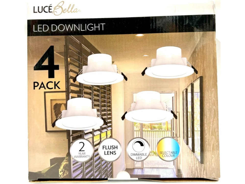 Luce Bella 8W LED Downlight 800 Lumen 4-Pack IP44 Tri-CCT Warm/Cool